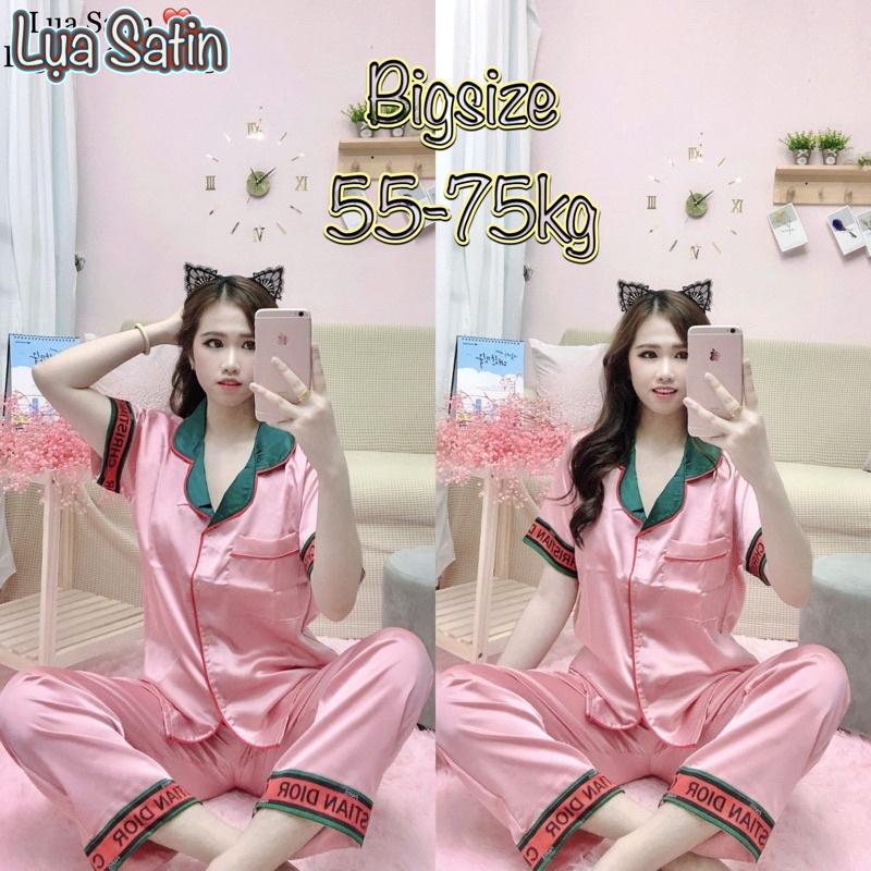 Bộ Satin phối Tay ngắn quần dài - chất cực mát
