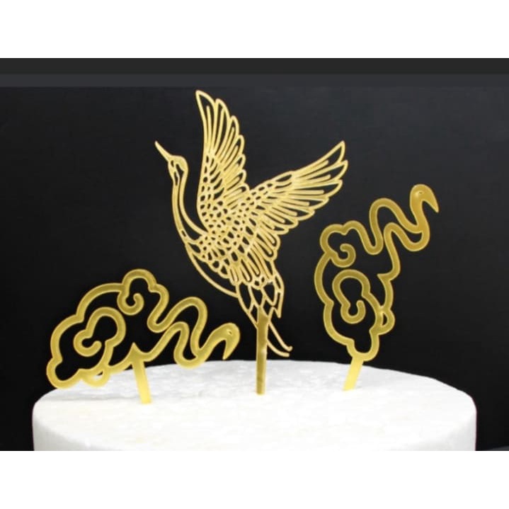 đồ cắm bánh sinh nhật bánh kem [FREESHIP]  set 3 thẻ mica hạc mây