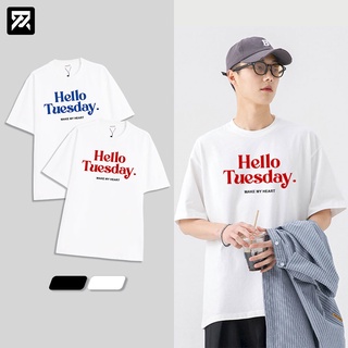 Áo thun form rộng tay lỡ unisex in hello tuesday phông oversize vải cotton co giãn 4 chiều 220gsm kaidin