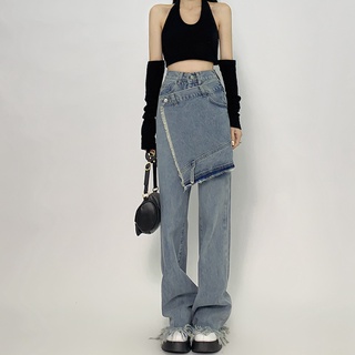  Quần Jean Lưng Cao Ống Suông Rộng Cá Tính Thời Trang 