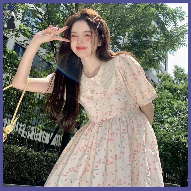 🎀váy babydoll Đầm Cổ Búp Bê Họa Tiết Hoa Phong Cách Hàn Quốc Ngọt Ngào Thời Trang Mùa Hè Cho Nữ