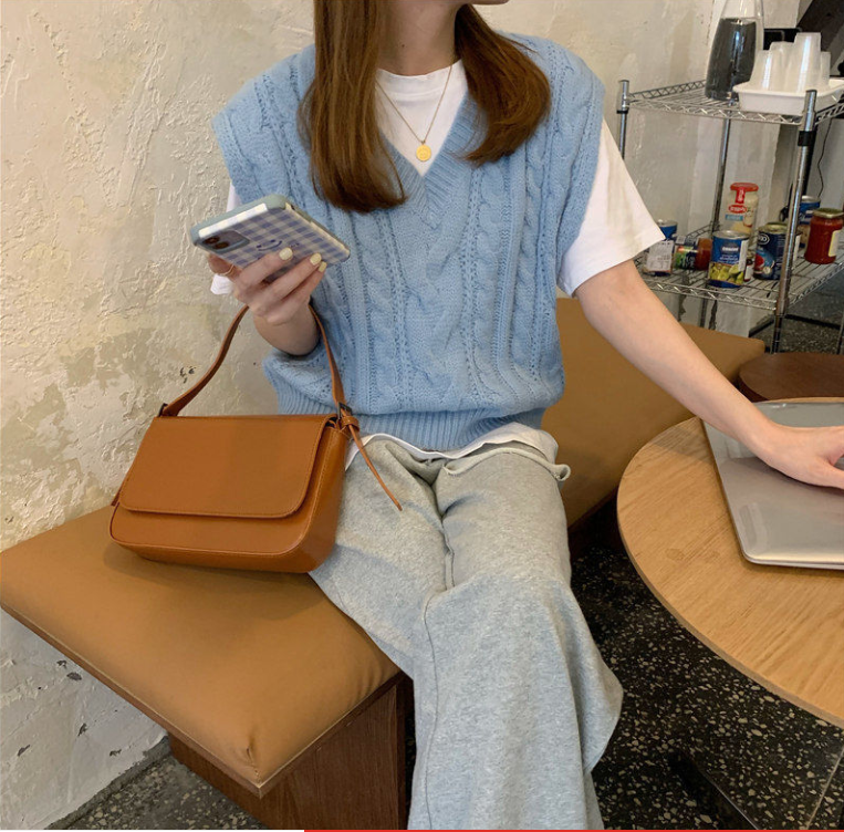 Áo Len Nữ Không Tay Cổ Chữ V Phong Cách Retro Nhật Bản