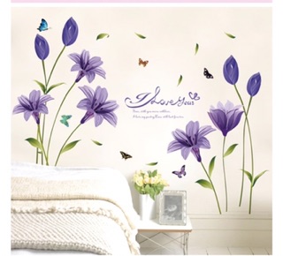 Tranh Decal dán tường Hoa Ly Tím