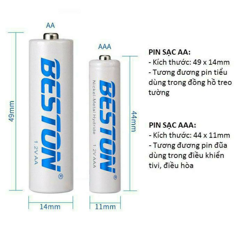 Pin sạc AAA 1100, Pin đũa Beston chính hãng cho các loại điều khiển điều hòa, tivi