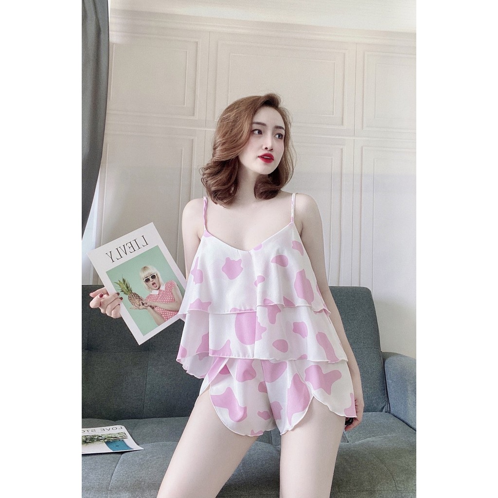 Bộ Đồ Ngủ Mặc Nhà 2 Dây Bò Sữa ⚡ SEXY ⚡ Từ Lụa 100D Co Dãn, Mát Mẻ, Mềm Mịn Mẫu Mới Nhất 2021- Size: 55 -75Kg - Sun Shop | BigBuy360 - bigbuy360.vn