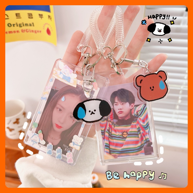 Dây thẻ học sinh đeo tay kèm khung đựng ảnh idol Kpop trong suốt cute kèm quà tặng móc khóa con vật dễ thương