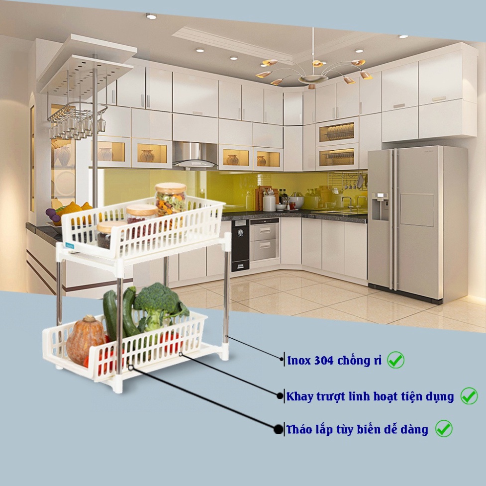 Kệ gia vị nhà bếp trượt inochi tokyo Thông Minh Nhà Bếp đa năng 2 tầng Chính hãng - Hàng mới về