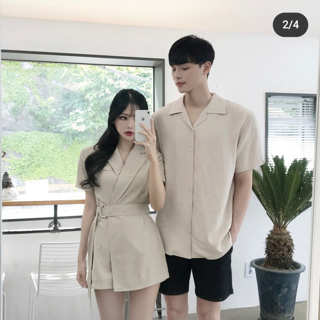 Áo đôi nam nữ ❤FREESHIP❤ Áo cặp váy sơ mi thời trang Hàn Quốc AV83