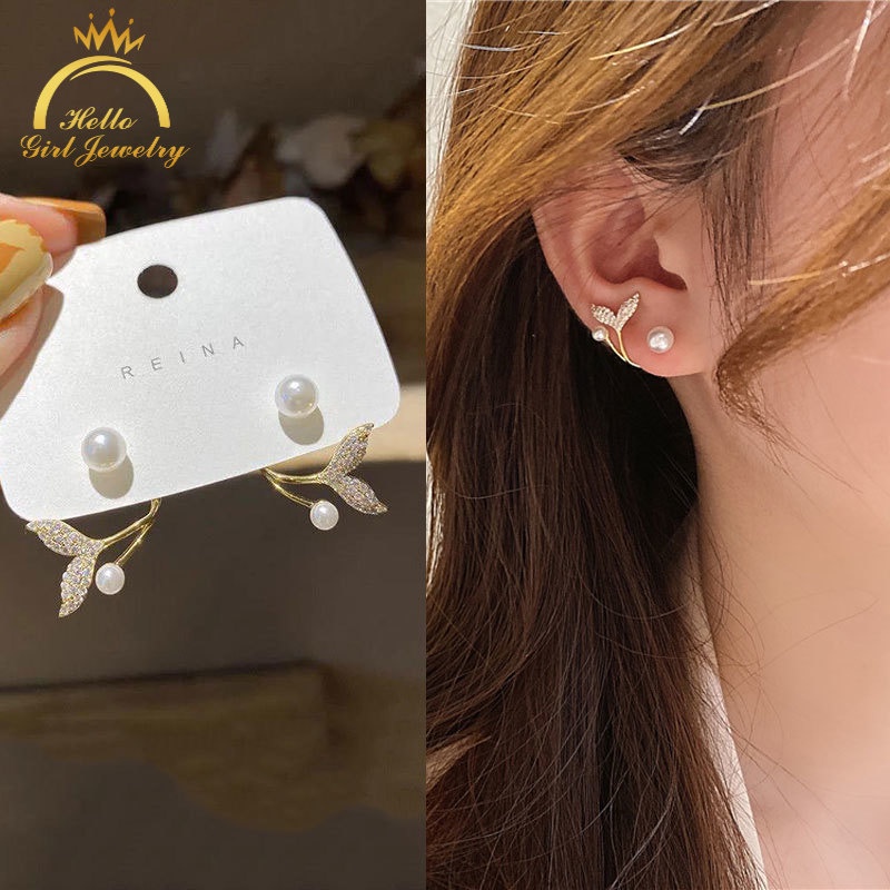 Hoa tai hình đuôi cá đính ngọc trai giả thời trang cho nữ