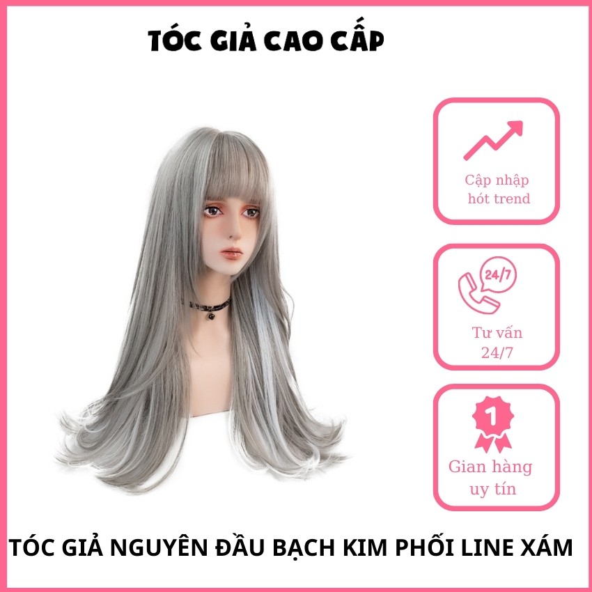 Tóc giả màu bạch kim, xoăn cúp nhẹ đuôi, tặng kèm lưới trùm tóc