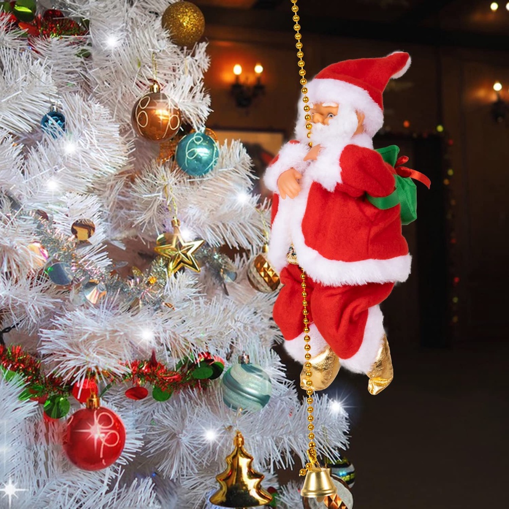 1 Phụ Kiện Trang Trí Giáng Sinh Chạy Pin Hình Ông Già Noel Có Nhạc / Leo Thang