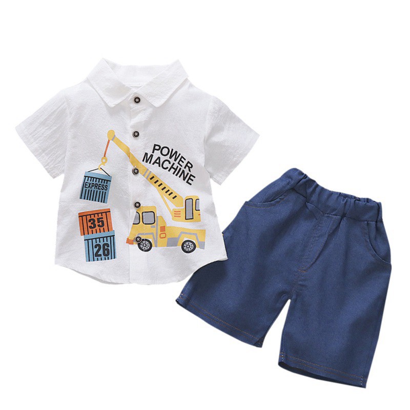 Set áo thun ngắn tay cổ tròn + Quần short đáng yêu cho bé trai