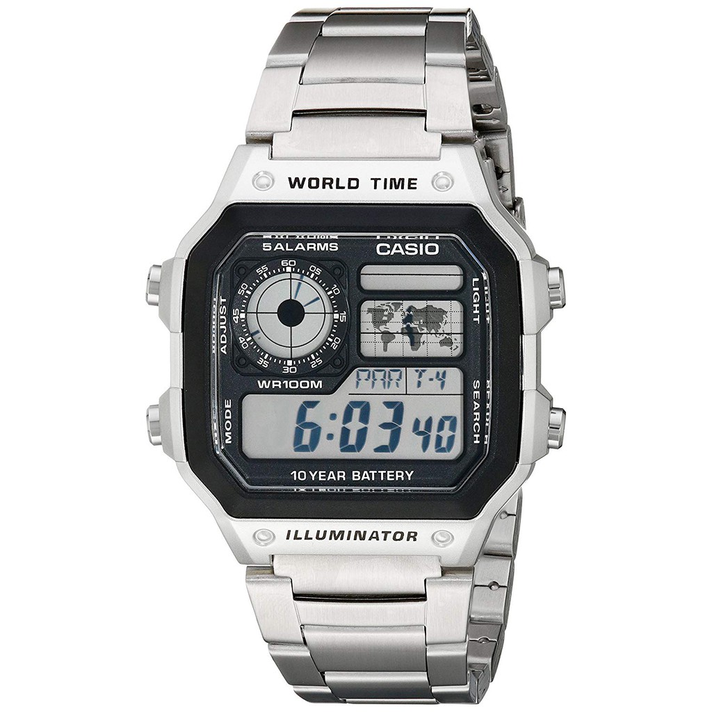 Đồng hồ điện tử nam Casio Stainless Steel Digital Watch AE1200WHD-1A