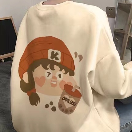 Áo thun nữ ZHELIHANGFEI tay dài cổ tròn form rộng họa tiết in dễ phối đồ