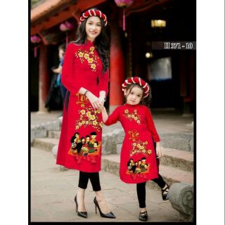 SALE SET ÁO DÀI GẤM HOA MẸ VÀ BÉ KÈM MẤN CỰC XINH