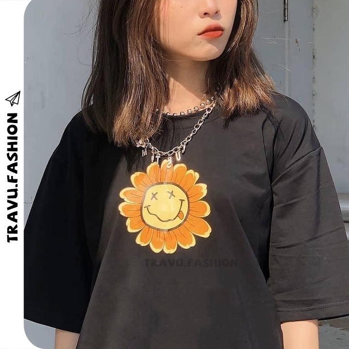 Áo phông nữ tay lỡ dáng rộng chất đẹp dáng basic co dãn in Bông Hoa hình lớn TLW22