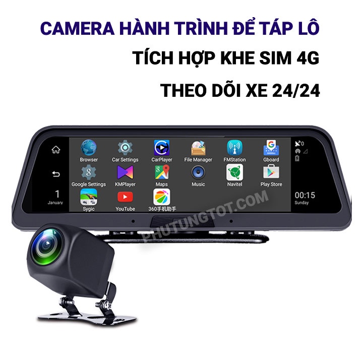 Camera hành trình ô tô thông minh đặt táp lô A9s Ram 2GB Carcam 4G LTE GPS WIFI