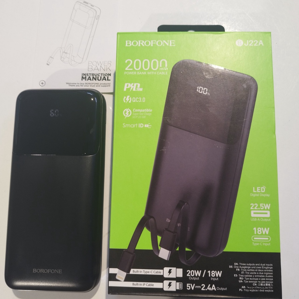 Pin Sạc Dự Phòng BOROFONE 20000 mAh 20W Sạc Nhanh 3.0 3A Hiển Thị Dung Lượng Led Bảo Hành 12 Tháng