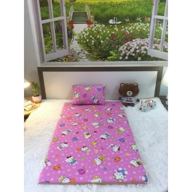 sét nệm kèm gối cho bé, chất cotton xịn mát