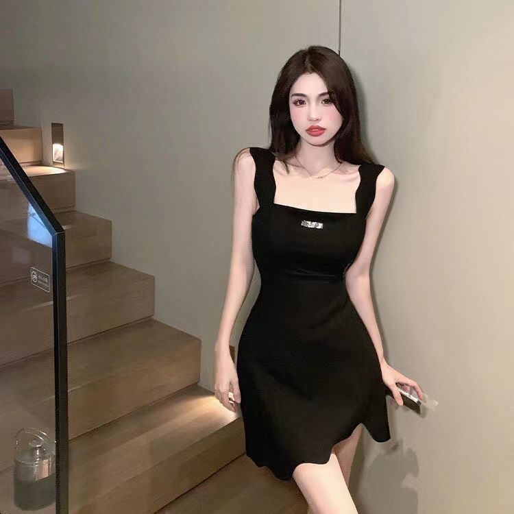 Đầm Hai Dây Ngắn Lưng Cao Màu Đen Thời Trang Cho Nữ  tao bao