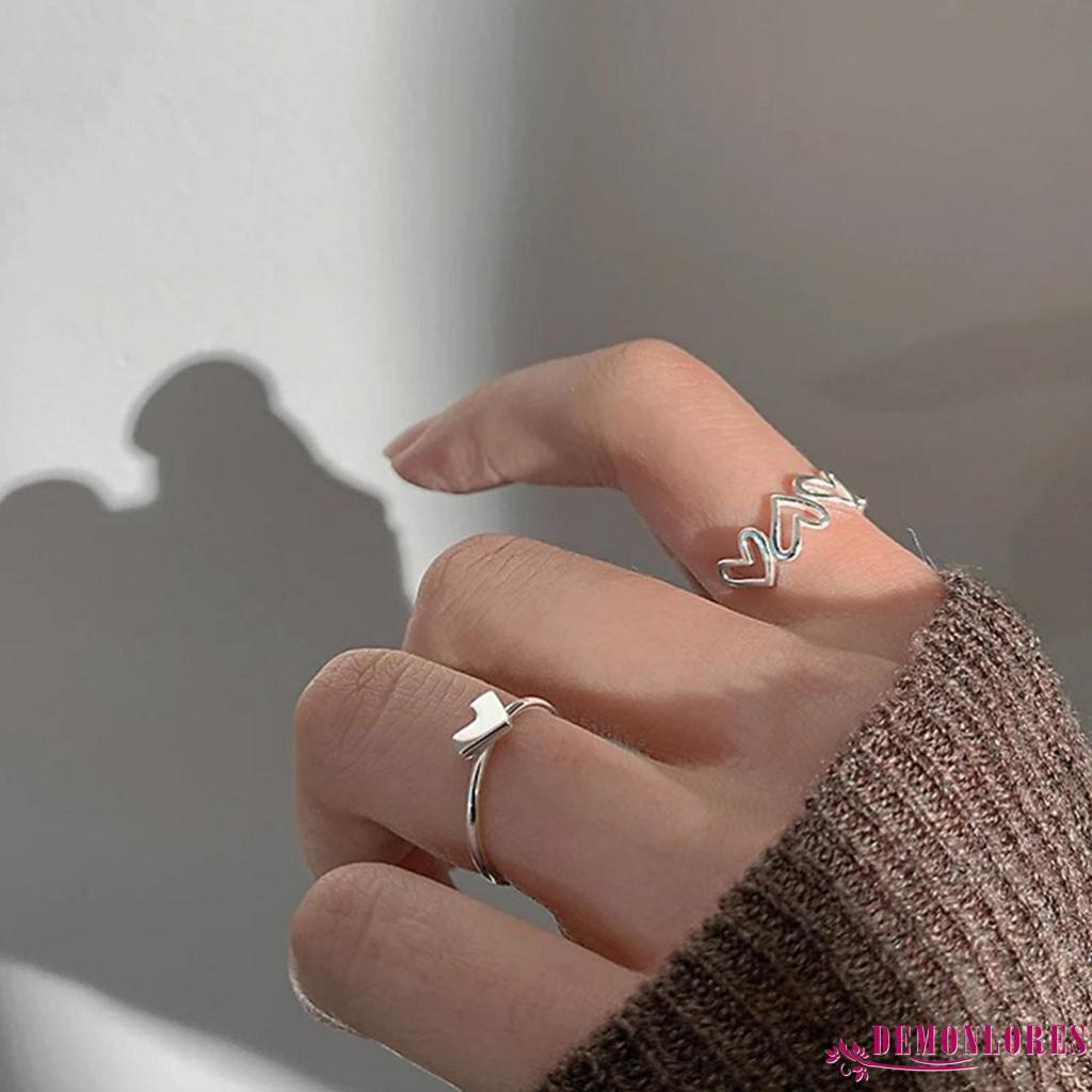 Set 2 nhẫn hở hình trái tim có thể điều chỉnh kích thước cho nữ