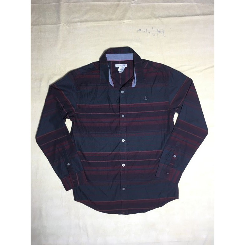 Áo sơ mi công sở nam cotton tay dài sọc ngang hiệu Calvin Klein Jeans size L