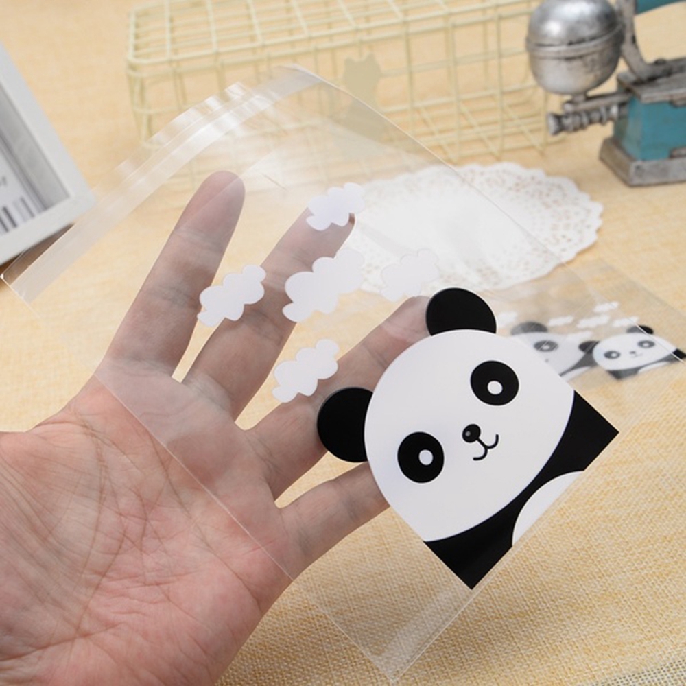 Set 100 túi đựng bánh kẹo trong suốt hình gấu trúc dễ thương