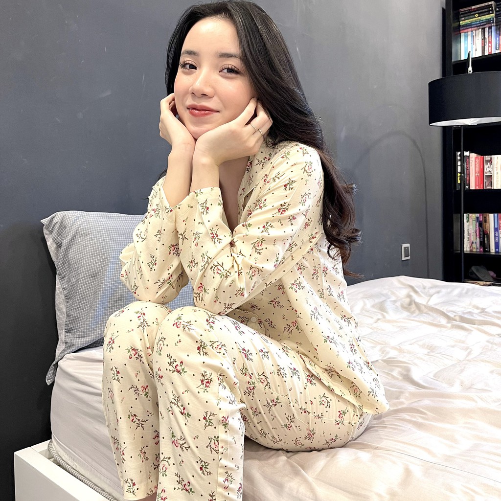 [HÀNG MỚI VỀ] ĐỒ BỘ PIJAMA NỮ MẶC NHÀ ĐŨI MỀM HỌA TIẾT HOA TAY DÀI QUẦN DÀI