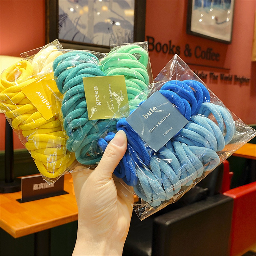 Set 50 dây buộc tóc 4cm nhiều màu sắc co giãn bằng nylon cho nữ