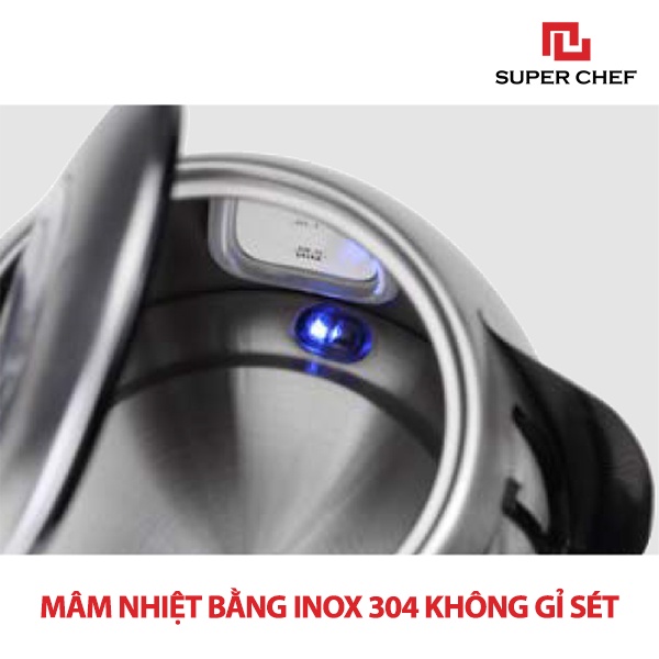 Bình Đun Siêu Tốc Inox Super Chef 1.7L Đun Nhanh, Bền Bỉ