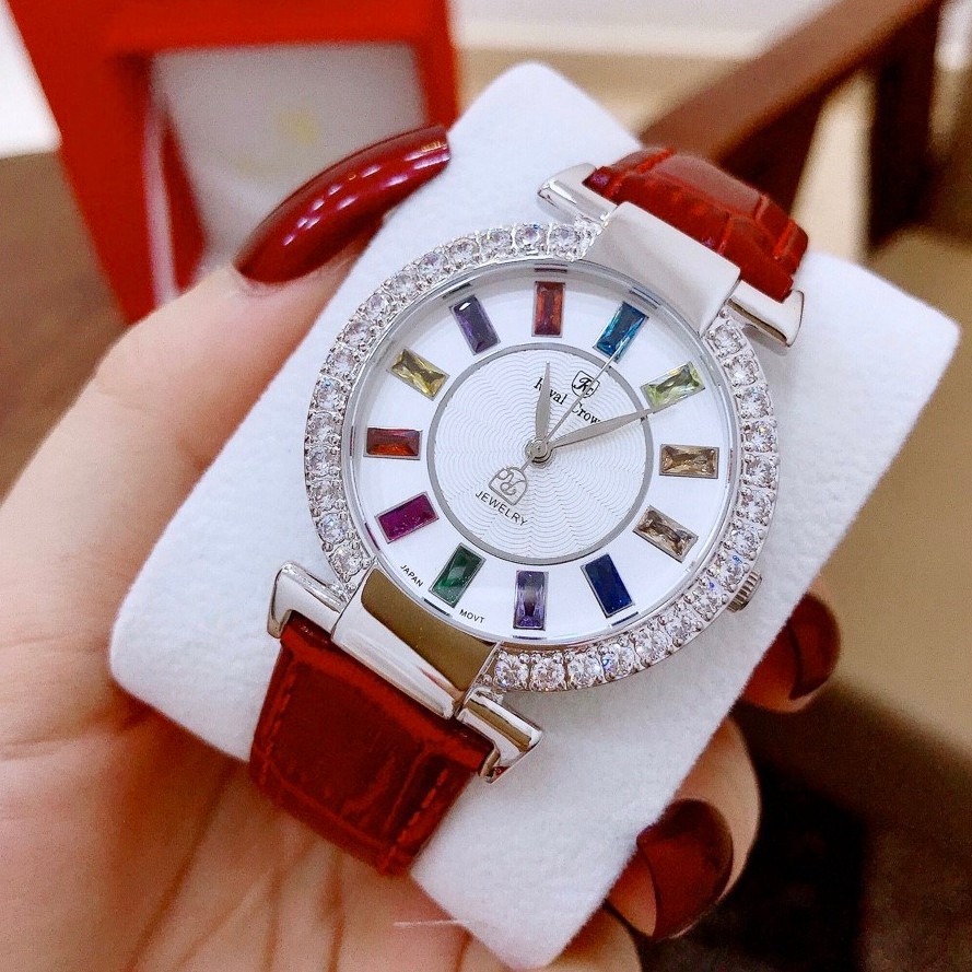 (Bảo hành 12 tháng) Đồng hồ nữ Royal Crown 4604 xách tay chính hãng dây da (đen và đỏ, hồng) | BigBuy360 - bigbuy360.vn