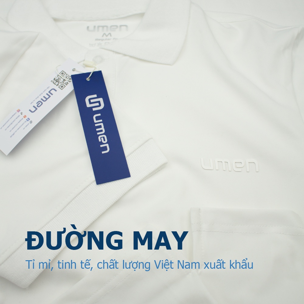 Áo Polo nam Finezy màu trắng vải cá sấu co giãn 4 chiều, xuất xịn chuẩn size logo UMEN