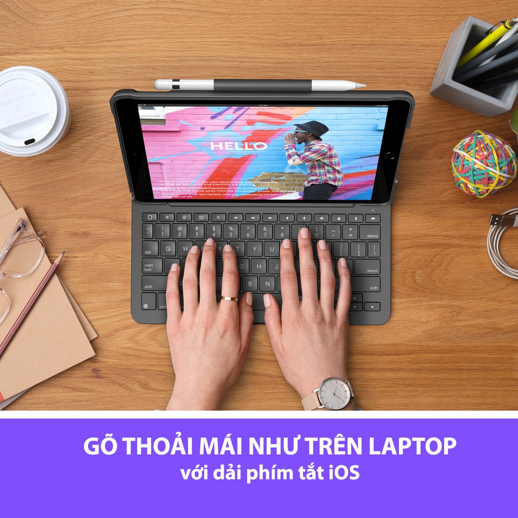 Bao da kèm bàn phím Logitech Slim Folio kết nối bluetooth dành cho iPad Gen7, Air Gen 3