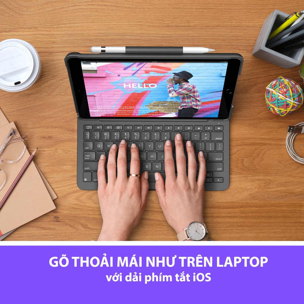 Bao da kèm bàn phím Logitech Slim Folio kết nối bluetooth dành cho iPad Gen 7, Air Gen 3 | BigBuy360 - bigbuy360.vn