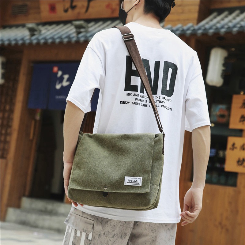 Túi đeo chéo canvas sức chứa lớn phong cách Hàn Quốc dành cho nam