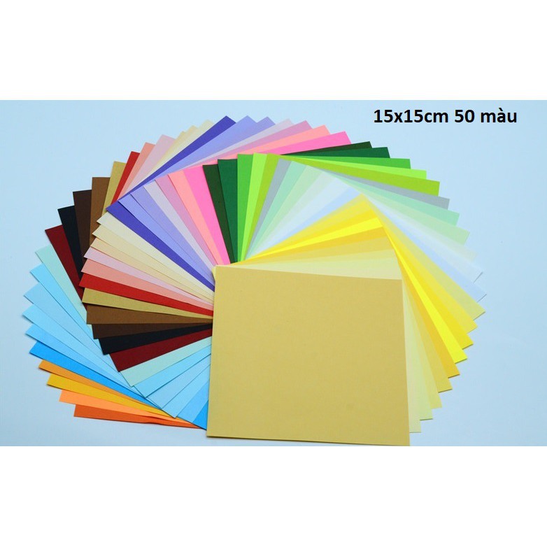 Giấy Gấp Origami 50 Màu 250 Tờ 15x15cm (2 Mặt Đều Có Màu)