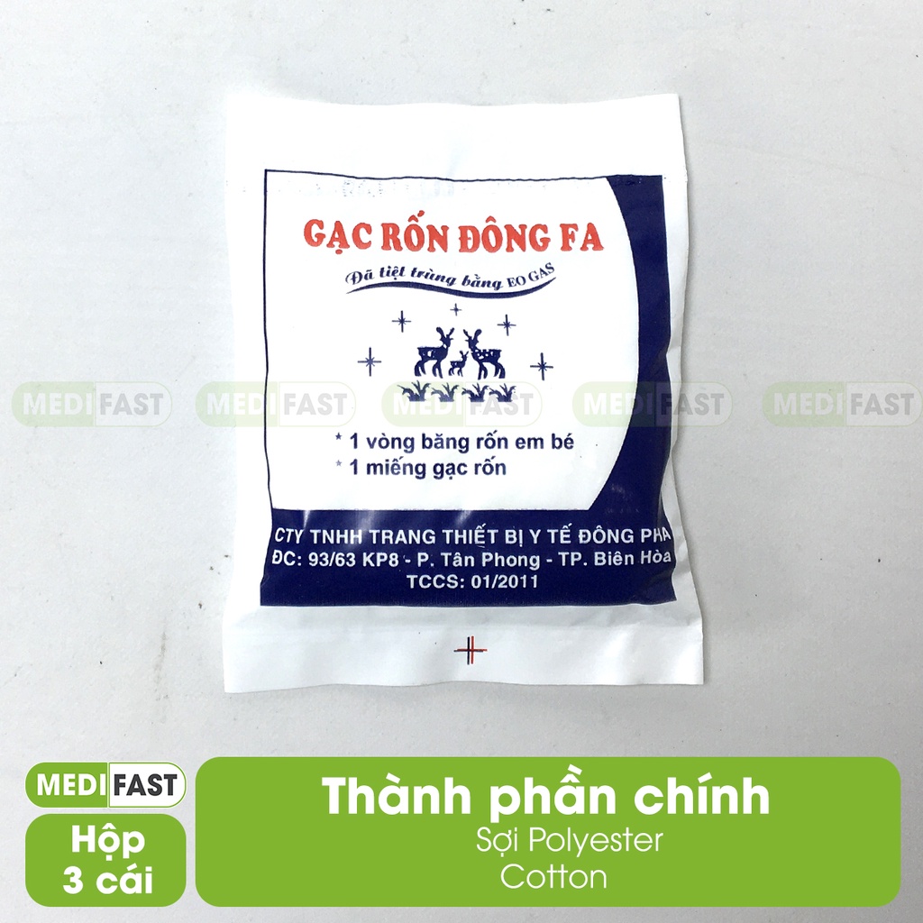 Gạc rốn Đông Fa 3 con nai - Gạc băng rốn trẻ sơ sinh, an tomàn, mềm mại - Hộp 3 cái