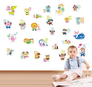 Decal dán tường hình thú kèm chữ cái