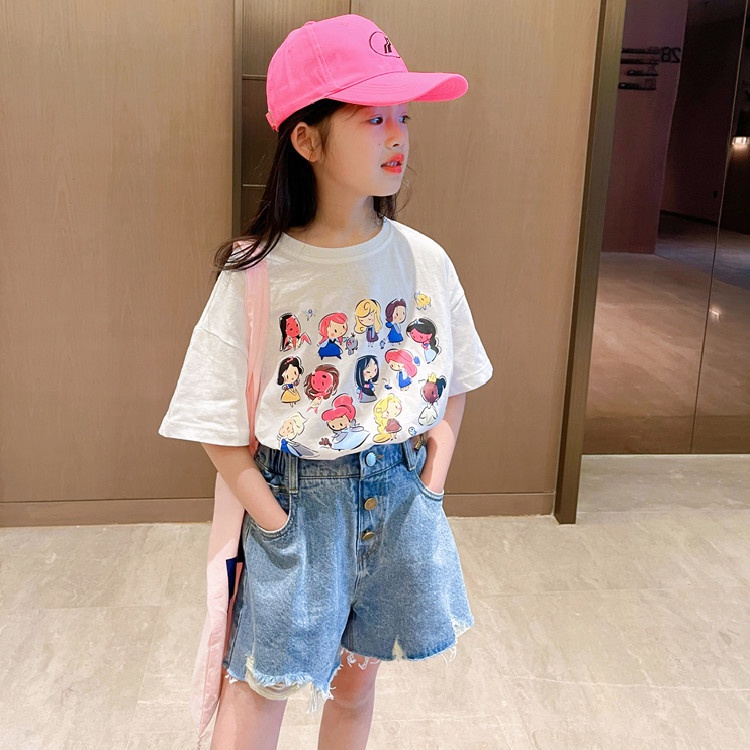 Áo Thun Cotton Mỏng Tay Ngắn Mẫu Mới Offer~2022 Thời Trang Mùa Hè Phong Cách Phương Tây Cho Bé Gái