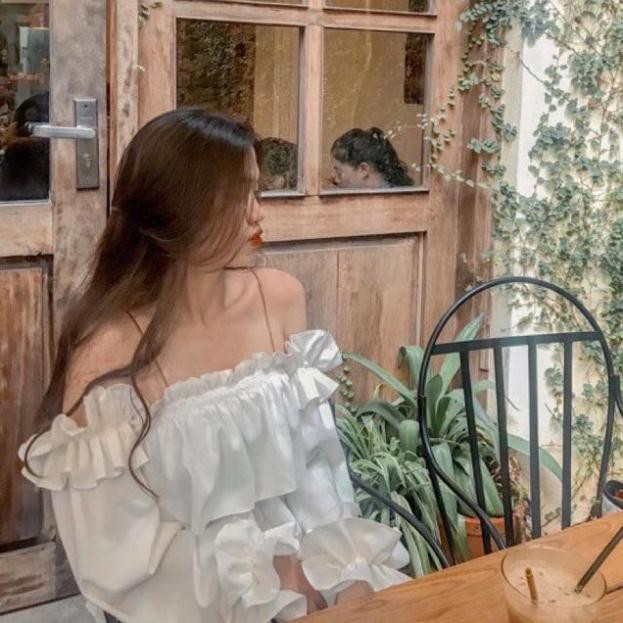 Áo Trễ Vai Croptop Kim Hoàng Clothing Bèo Nhún Tay Dài (Linen Top) | BigBuy360 - bigbuy360.vn