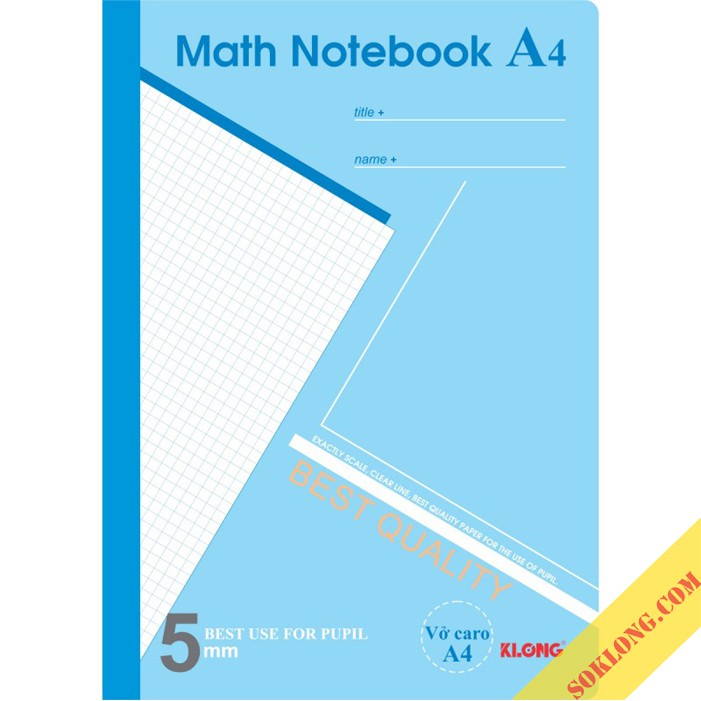 Vở A4 200 trang caro MS 298 Math Notebook tiện lợi cho học toán sổ Klong ( không chọn màu)