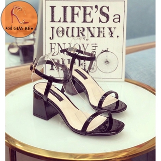Sandal quai mảnh da bóng gót vuông 6p Giày dép xinh Mys