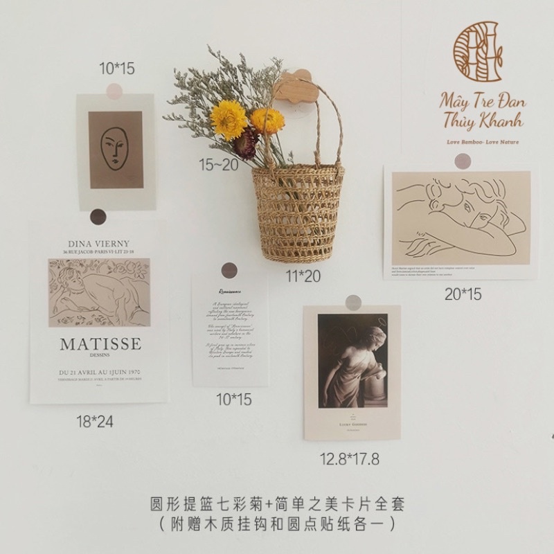 Giỏ cói treo tường, làn cắm hoa khô decor nhà cửa phòng ốc Mây Tre Đan Thuỷ Khanh
