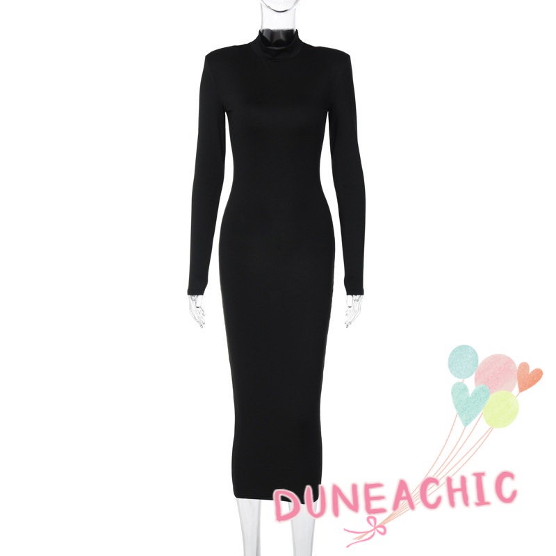DUNEA Đầm tay dài cổ cao có đệm vai gợi cảm cho nữ