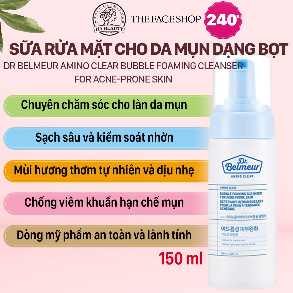 Sữa rửa mặt cho da mụn nhạy cảm dạng bọt sạch sâu The Face Shop Dr Belmeur Amino Clear Bubble Foaming Cleanser 150ml