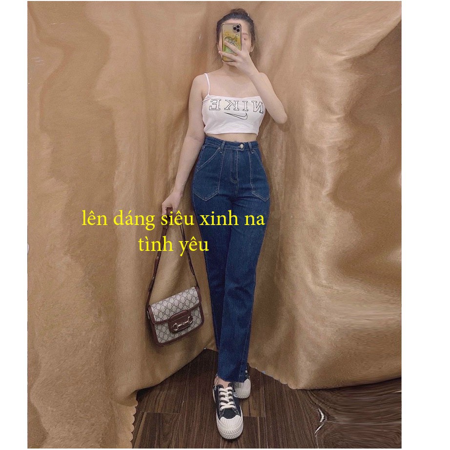 Quần jean bò ống đứng túi hộp hai bên bên - Culottes dáng suông ống rộng màu xanh đậm cá tính | BigBuy360 - bigbuy360.vn
