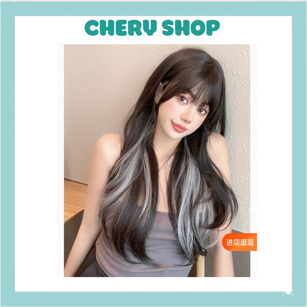 Tóc giả nữ đẹp nguyên đầu phối light xám khói mẫu mới hot hit tặng kèm lưới trùm mã S1278