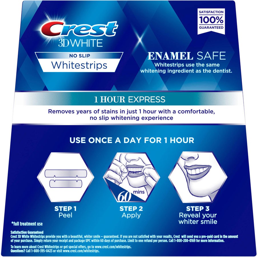 [Fullbox 4 gói] Miếng dán trắng răng Crest 3D White Whitestrips 1 Hour Express