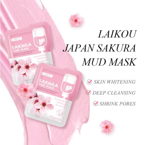 Lẻ 1 Gói Mặt nạ Laikou bùn Hoa anh đào cấp nước sạch da kiềm dầu Japan Sakura Mud Mask