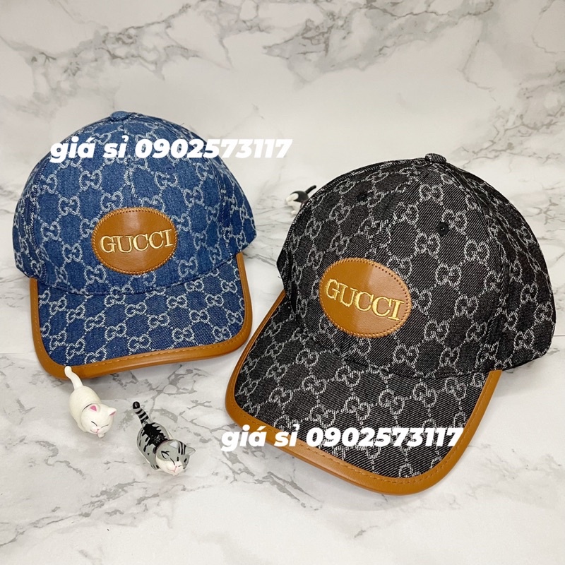Nón kết mũ lưỡi trai jean thêu GG mạc da tròn thời trang cao cấp nam nữ